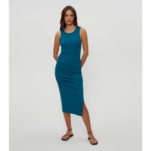 Michael Stars Wren Sleeveless Side Slit Ribbed Tank Midi Dress Ocean Blue NWOT - Picture 1 of 6
